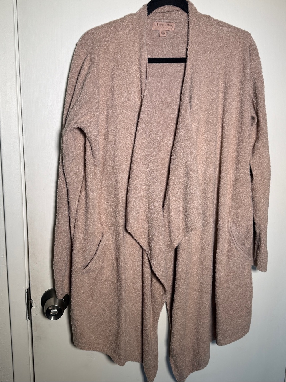 Barefoot Dreams Cozy Open-Front Drape Cardigan - Taupe Blush L/XL